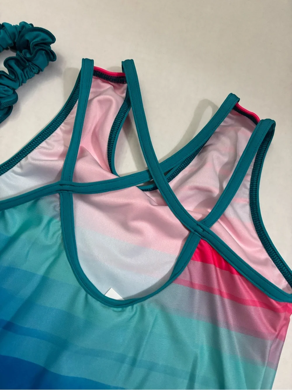New! GK Gymnastics Leotard + Scrunchie Elite Sportswear Purple/teal adult/kid - Picture 4 of 6